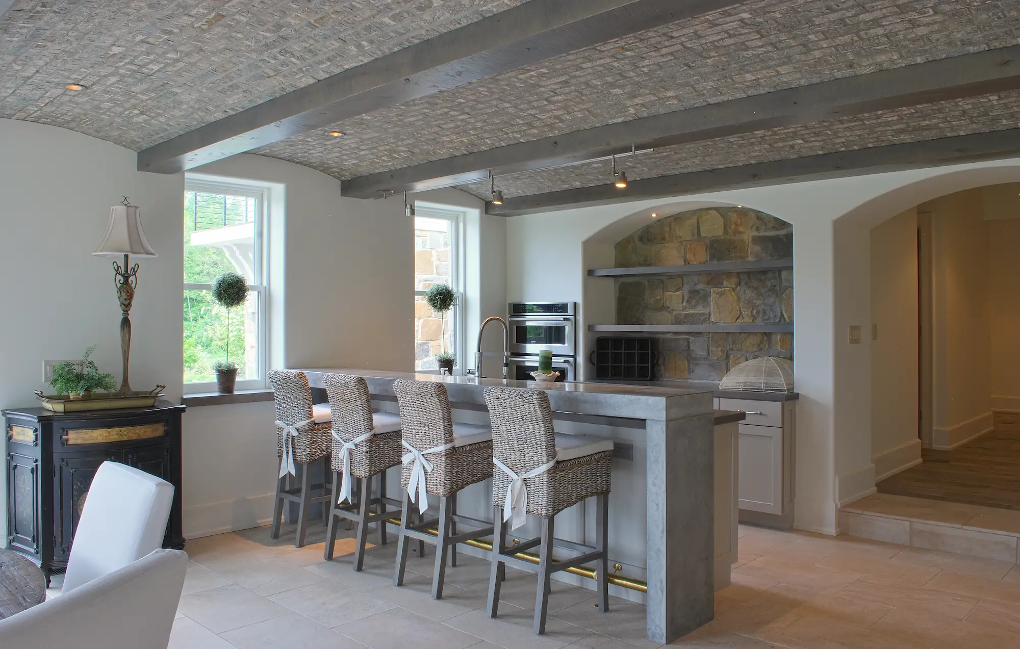 Kitchen with view of bar seating