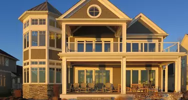 Exterior of the house with sun setting